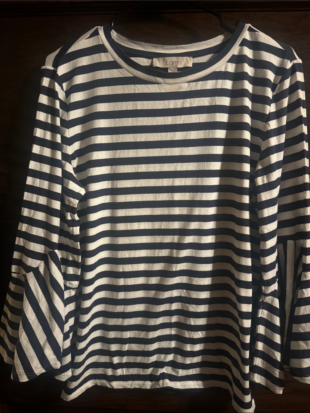 LOFT Navy and White Striped Long-Sleeve Tee